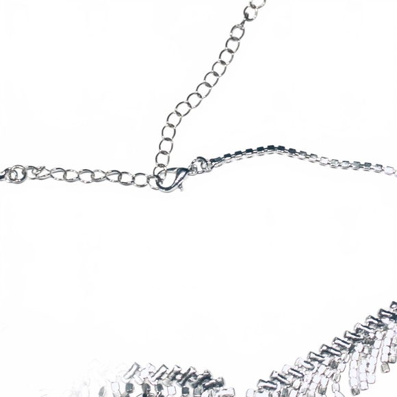 Necklace, Rhinestone Fringe Stye, Silvertone - Picture 5 of 6